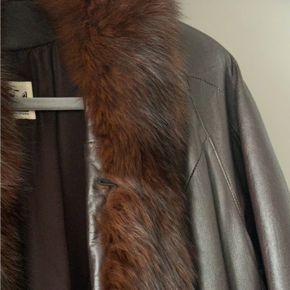 Damselle Dark Brown Fox Fur Leather Coat - Picture 10 of 13